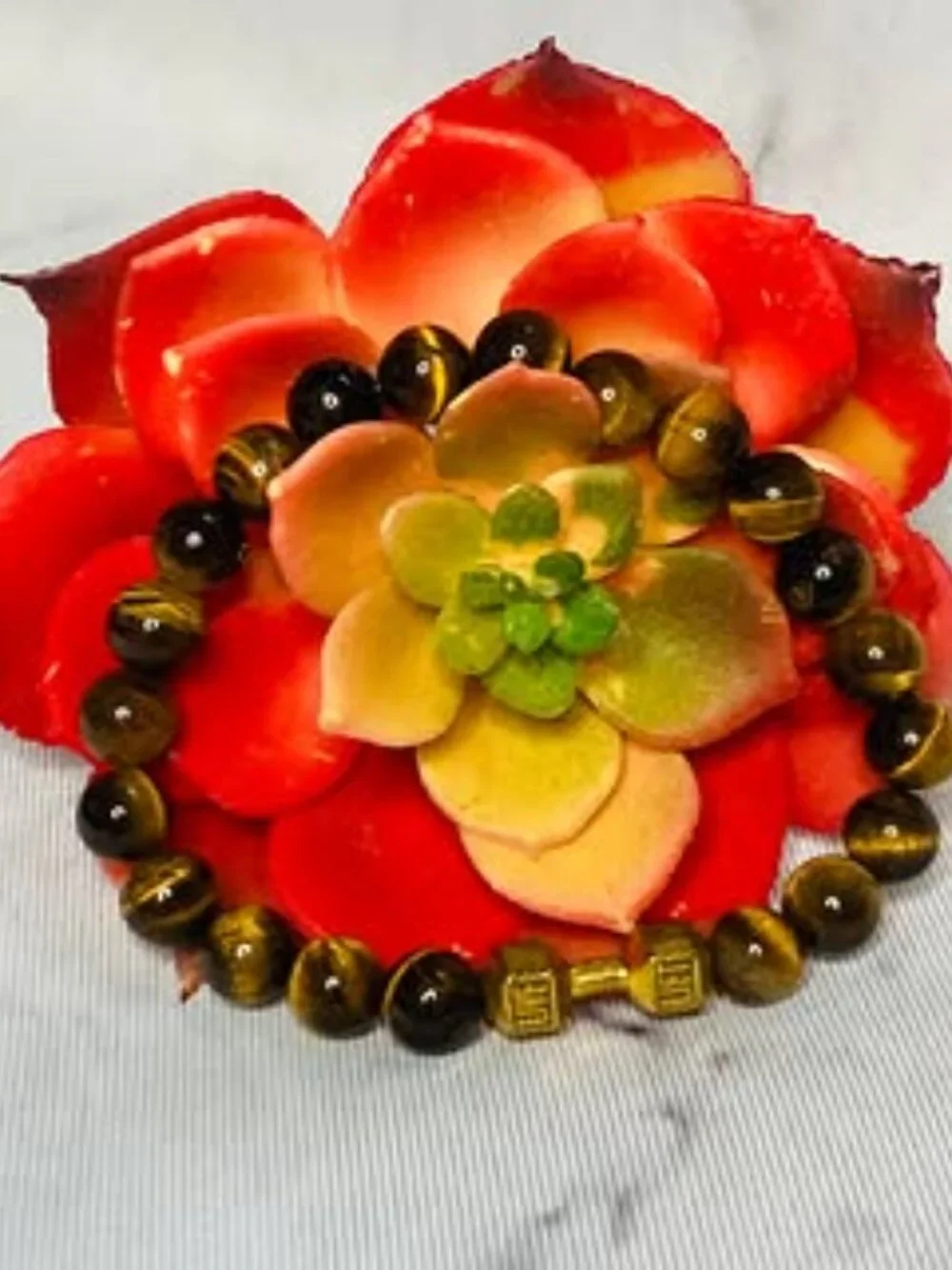 Gold Dumb Bell * Yellow Tiger Eye Beads